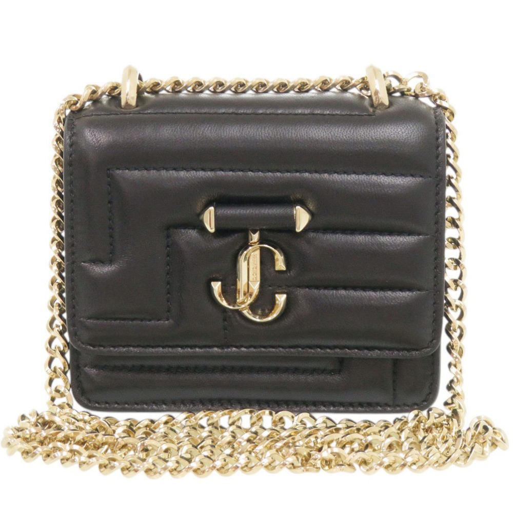 Jimmy Choo Varenne Avenue Quad Leather Black Chain Shoulder Bag 0598